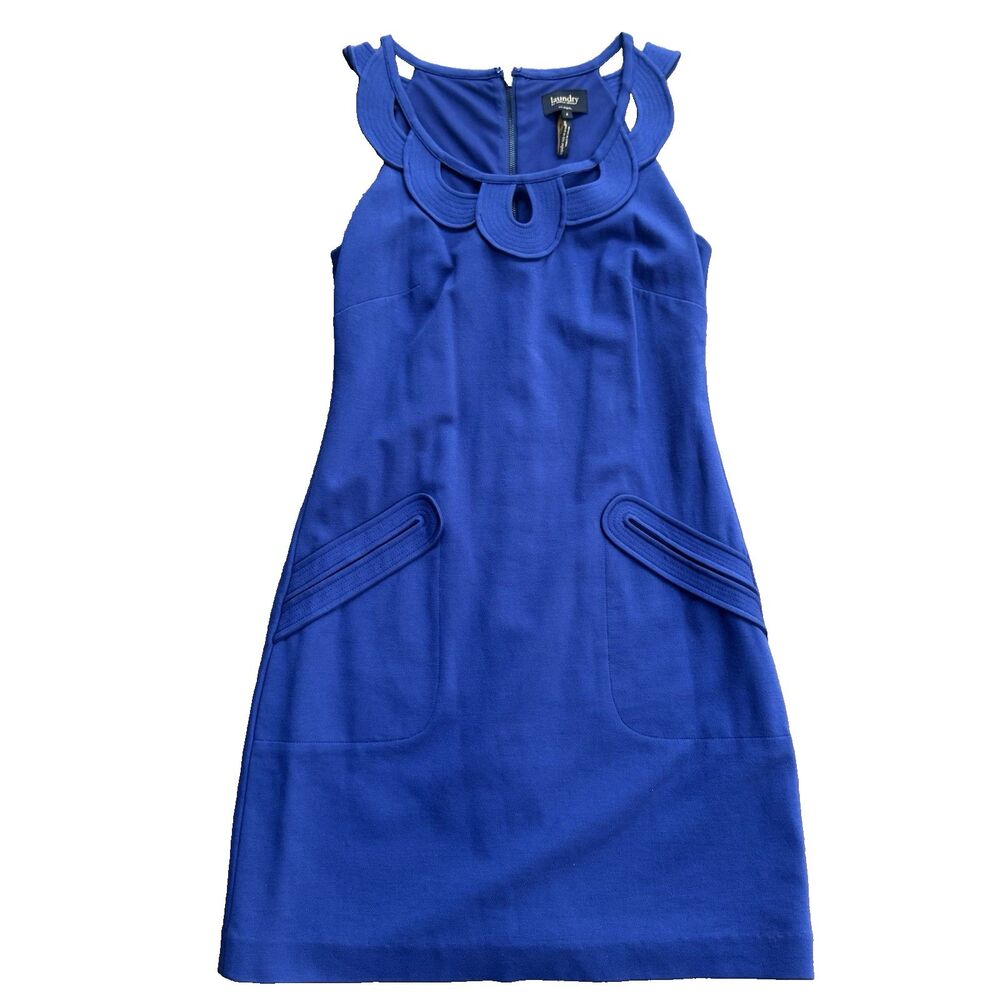 Laundry by Shelli Segal Blue Sleeveless Dress Stretch Sz 4 Euro Summer Classy